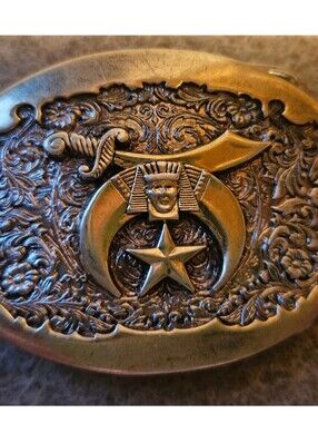 Vintage Brass Belt Buckle Shriners Masonic-Award Designs Medals First Edition